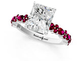 White gold Radiant Cut Diamond Side Stone Solitaire Ring with Round with Garnet side stone and Four-Prong Setting_19