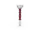 White gold Radiant Cut Diamond Side Stone Solitaire Ring with Round with Garnet side stone and Four-Prong Setting_2