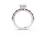 White gold Radiant Cut Diamond Side Stone Solitaire Ring with Round with Garnet side stone and Four-Prong Setting_21
