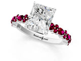 White gold Radiant Cut Diamond Side Stone Solitaire Ring with Round with Garnet side stone and Four-Prong Setting_25