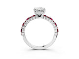 White gold Radiant Cut Diamond Side Stone Solitaire Ring with Round with Garnet side stone and Four-Prong Setting_27