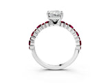 White gold Radiant Cut Diamond Side Stone Solitaire Ring with Round with Garnet side stone and Four-Prong Setting_3