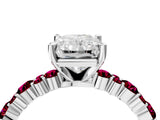 White gold Radiant Cut Diamond Side Stone Solitaire Ring with Round with Garnet side stone and Four-Prong Setting_4