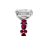 White gold Radiant Cut Diamond Side Stone Solitaire Ring with Round with Garnet side stone and Four-Prong Setting_5