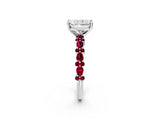 White gold Radiant Cut Diamond Side Stone Solitaire Ring with Round with Garnet side stone and Four-Prong Setting_8