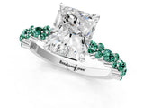 White gold Radiant Cut Diamond Side Stone Solitaire Ring with Round with Green Sapphire side stone and Four-Prong Setting_1