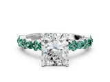 White gold Radiant Cut Diamond Side Stone Solitaire Ring with Round with Green Sapphire side stone and Four-Prong Setting_12