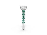 White gold Radiant Cut Diamond Side Stone Solitaire Ring with Round with Green Sapphire side stone and Four-Prong Setting_2