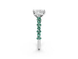White gold Radiant Cut Diamond Side Stone Solitaire Ring with Round with Green Sapphire side stone and Four-Prong Setting_2