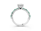 White gold Radiant Cut Diamond Side Stone Solitaire Ring with Round with Green Sapphire side stone and Four-Prong Setting_3
