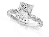 White gold Radiant Cut Diamond Side Stone Solitaire Ring with Round with Moissanite side stone and Four-Prong Setting_1
