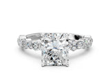 White gold Radiant Cut Diamond Side Stone Solitaire Ring with Round with Moissanite side stone and Four-Prong Setting_12