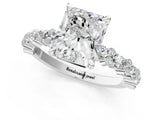 White gold Radiant Cut Diamond Side Stone Solitaire Ring with Round with Moissanite side stone and Four-Prong Setting_13