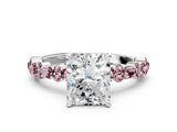 White gold Radiant Cut Diamond Side Stone Solitaire Ring with Round with Morganite side stone and Four-Prong Setting