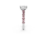 White gold Radiant Cut Diamond Side Stone Solitaire Ring with Round with Morganite side stone and Four-Prong Setting_14