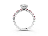 White gold Radiant Cut Diamond Side Stone Solitaire Ring with Round with Morganite side stone and Four-Prong Setting_15