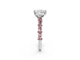 White gold Radiant Cut Diamond Side Stone Solitaire Ring with Round with Morganite side stone and Four-Prong Setting_2