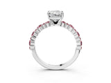 White gold Radiant Cut Diamond Side Stone Solitaire Ring with Round with Morganite side stone and Four-Prong Setting_3