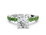 White gold Radiant Cut Diamond Side Stone Solitaire Ring with Round with Peridot side stone and Four-Prong Setting