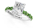 White gold Radiant Cut Diamond Side Stone Solitaire Ring with Round with Peridot side stone and Four-Prong Setting_1