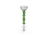 White gold Radiant Cut Diamond Side Stone Solitaire Ring with Round with Peridot side stone and Four-Prong Setting_2