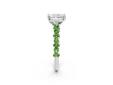 White gold Radiant Cut Diamond Side Stone Solitaire Ring with Round with Peridot side stone and Four-Prong Setting_2
