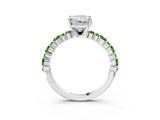 White gold Radiant Cut Diamond Side Stone Solitaire Ring with Round with Peridot side stone and Four-Prong Setting_3