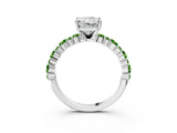 White gold Radiant Cut Diamond Side Stone Solitaire Ring with Round with Peridot side stone and Four-Prong Setting_3