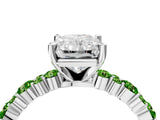 White gold Radiant Cut Diamond Side Stone Solitaire Ring with Round with Peridot side stone and Four-Prong Setting_4