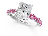White gold Radiant Cut Diamond Side Stone Solitaire Ring with Round with Pink Sapphire side stone and Four-Prong Setting_1