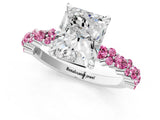 White gold Radiant Cut Diamond Side Stone Solitaire Ring with Round with Pink Sapphire side stone and Four-Prong Setting_1