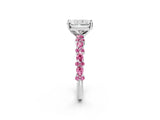 White gold Radiant Cut Diamond Side Stone Solitaire Ring with Round with Pink Sapphire side stone and Four-Prong Setting_2