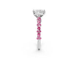 White gold Radiant Cut Diamond Side Stone Solitaire Ring with Round with Pink Sapphire side stone and Four-Prong Setting_2