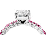 White gold Radiant Cut Diamond Side Stone Solitaire Ring with Round with Pink Sapphire side stone and Four-Prong Setting_4