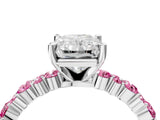 White gold Radiant Cut Diamond Side Stone Solitaire Ring with Round with Pink Sapphire side stone and Four-Prong Setting_4