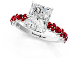 White gold Radiant Cut Diamond Side Stone Solitaire Ring with Round with Ruby side stone and Four-Prong Setting_1