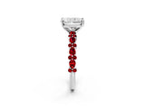 White gold Radiant Cut Diamond Side Stone Solitaire Ring with Round with Ruby side stone and Four-Prong Setting_14