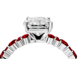 White gold Radiant Cut Diamond Side Stone Solitaire Ring with Round with Ruby side stone and Four-Prong Setting_16