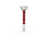 White gold Radiant Cut Diamond Side Stone Solitaire Ring with Round with Ruby side stone and Four-Prong Setting_2