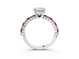 White gold Radiant Cut Diamond Side Stone Solitaire Ring with Round with Ruby side stone and Four-Prong Setting_3