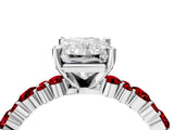 White gold Radiant Cut Diamond Side Stone Solitaire Ring with Round with Ruby side stone and Four-Prong Setting_4
