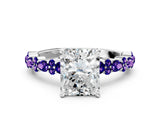 White gold Radiant Cut Diamond Side Stone Solitaire Ring with Round with Tanzanite side stone and Four-Prong Setting_12