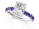White gold Radiant Cut Diamond Side Stone Solitaire Ring with Round with Tanzanite side stone and Four-Prong Setting_13