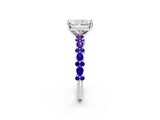 White gold Radiant Cut Diamond Side Stone Solitaire Ring with Round with Tanzanite side stone and Four-Prong Setting_14