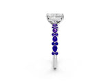 White gold Radiant Cut Diamond Side Stone Solitaire Ring with Round with Tanzanite side stone and Four-Prong Setting_14