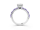 White gold Radiant Cut Diamond Side Stone Solitaire Ring with Round with Tanzanite side stone and Four-Prong Setting_15