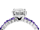 White gold Radiant Cut Diamond Side Stone Solitaire Ring with Round with Tanzanite side stone and Four-Prong Setting_16