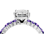 White gold Radiant Cut Diamond Side Stone Solitaire Ring with Round with Tanzanite side stone and Four-Prong Setting_16