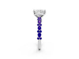White gold Radiant Cut Diamond Side Stone Solitaire Ring with Round with Tanzanite side stone and Four-Prong Setting_2