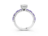 White gold Radiant Cut Diamond Side Stone Solitaire Ring with Round with Tanzanite side stone and Four-Prong Setting_3